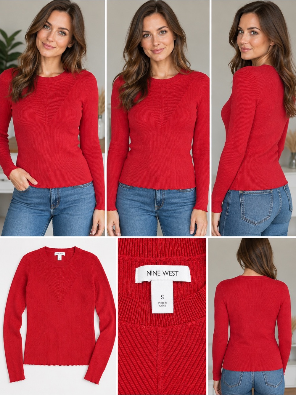 Nine West Red Ribbed Sweater — Size Small